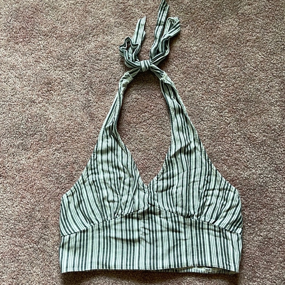 American eagle halter tank top, size small! Grey and white striped